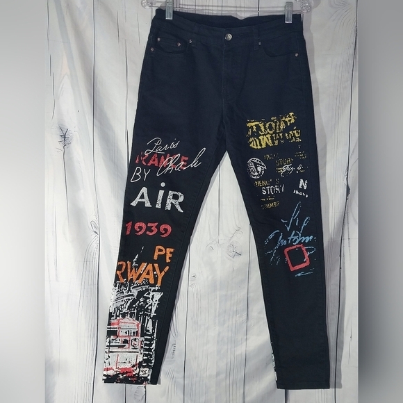 None Denim - Graphic Paris Y2K Black Skinny Streetwear Grunge Edgy Punk Jeans